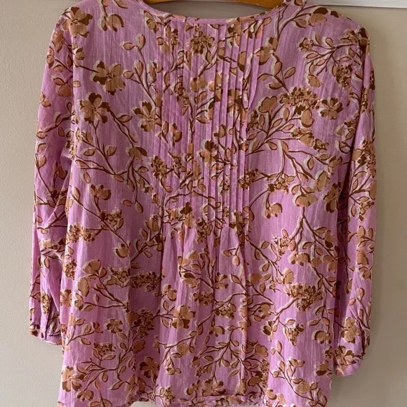 J. Jill Floral Button-Front Blouse with Brown/peach Print - Picture 6 of 9